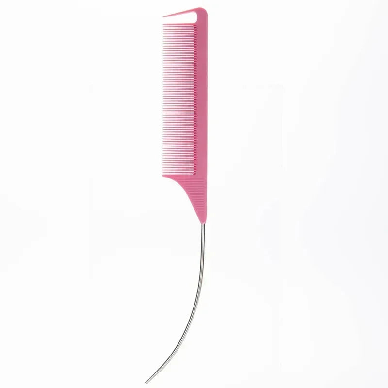 Steel Needle Professional Styling Plastic Heat Resistant Anti-Static Braiding Rat Tail Curved Parting Comb Barber Accessories Quake w pink