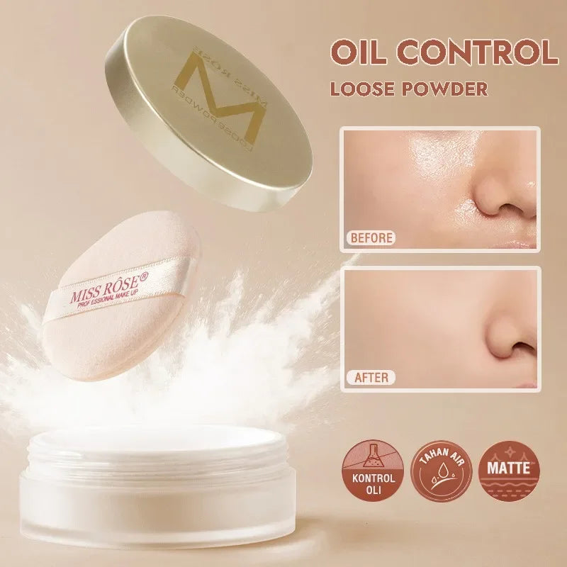 MISS Rose-Translucent Loose Setting Powder, Oil Control, Long Lasting, Lightweight, No Cakey Pores and Redness, Makeup Quake
