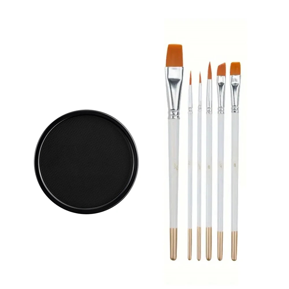 30G Water Solubility Monochromatic Body Paint Black And White Makeup Face Paint Halloween Party Waterproof Makeup Body Painting Quake 2PCS with brushe 3