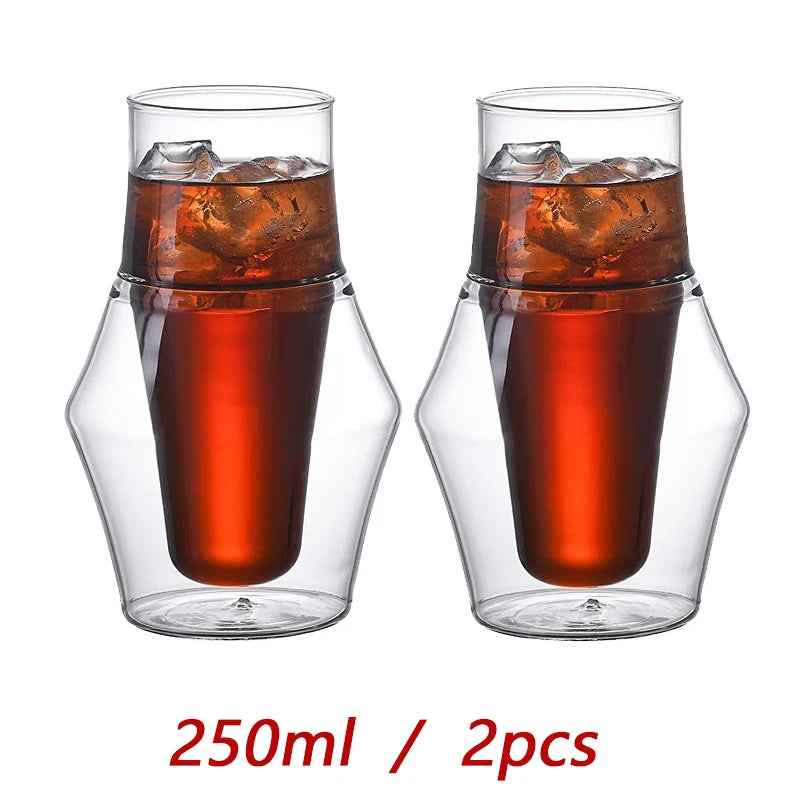 YWDL Double-layer Glass Cup Transparent Espresso Coffee Cup Anti-scalding Milk Brandy Wine Teacup Cup Glass Mug Drinkware Quake 250ml 2pcs 120-335ml