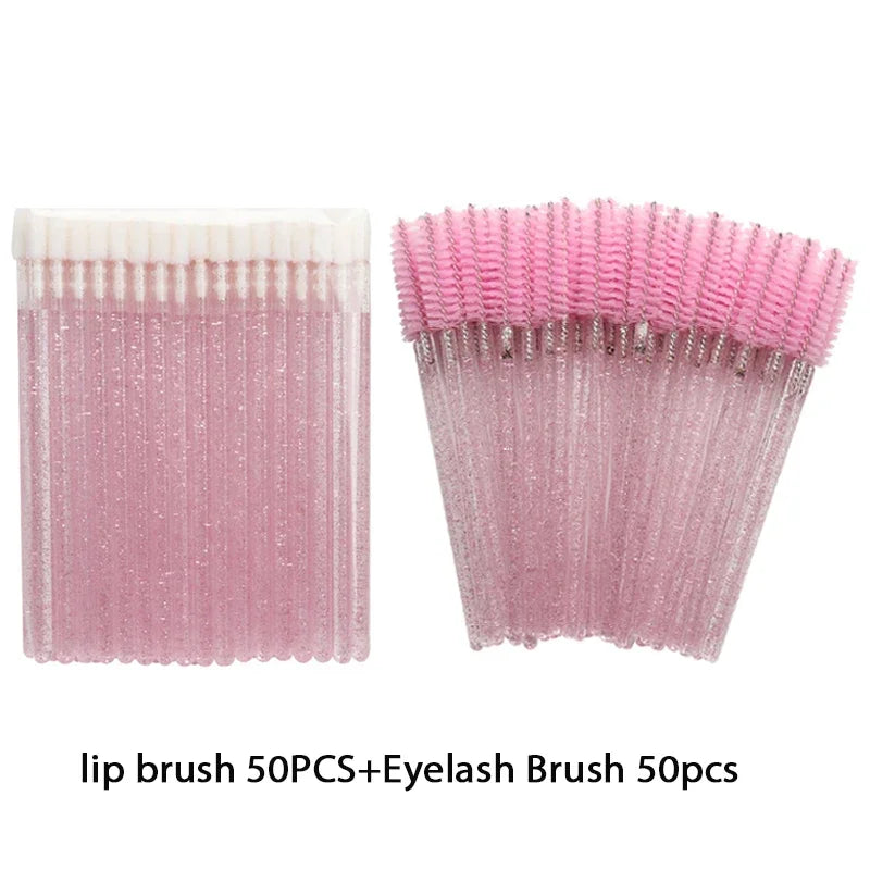 100PCS Extension Set For Eyebrow Eye Brushes Lip Disposable Eyelashes Mascara Wands Applicator Lash Wholesale Makeup Tool Quake 100pcs pink Plastic