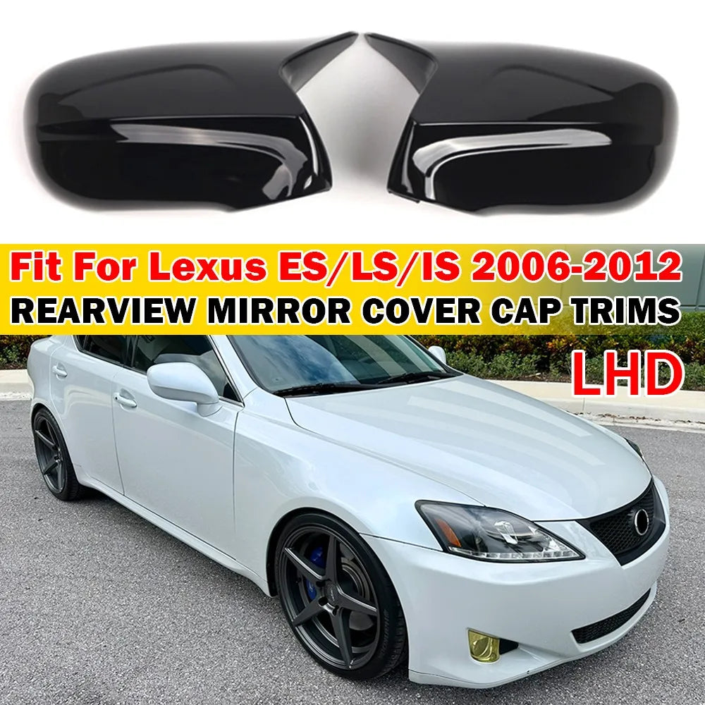 For LHD Lexus ES LS IS Series 2006-2012 2x Car Sticker Rearview Side Mirror Cover Wing Cap Exterior Door Rear View Case Trim Quake Default Title