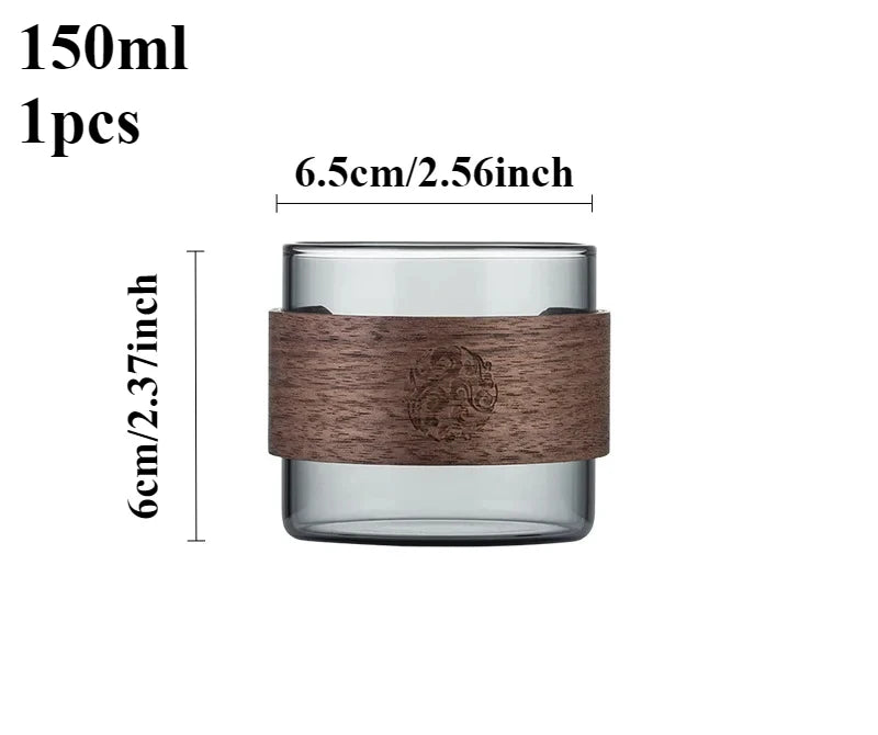 Thickened Glass Tea Cup with Wooden Ring Heat-resistant and Heat-resistant Water Cup Master Cup Household Glass Cup Coffee Cup Quake 1pcs 150ml 301-400ml