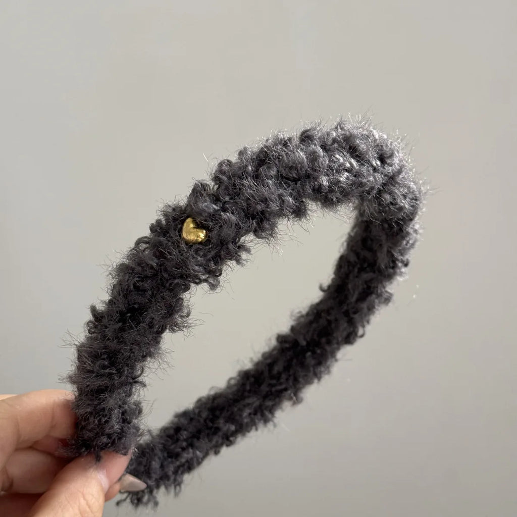 Winter Fleece Plush Headbands Retro Woolen Knitting Hair Band Women Girls Temperament Versatile Hair Hoop Christmas Accessories Quake gray