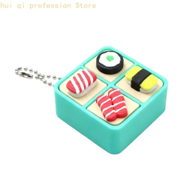 Small Sushi Box Press Keychain Toy with Button Top and Metal Chain for Desk, Bag, Pack, and Daily Travel Uses H8WE Quake blue CN