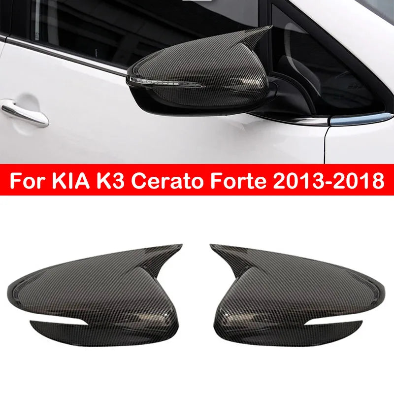 For KIA K3 Cerato Forte 2013-2018 Rearview Side Mirror Cover Wing Cap Exterior Door Rear View Case Trim Carbon Fiber Sticker Quake