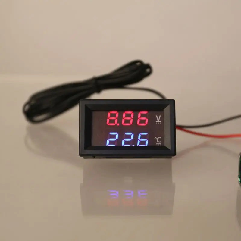 2-in-1 Car Thermometer Voltmeter Square LED Display Digital Voltage Gauge Meter for Most 12-24V for Cars Quake