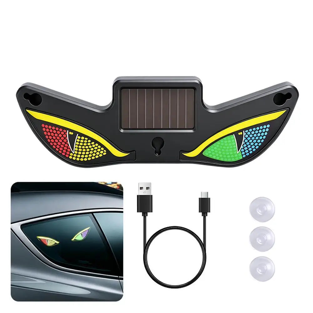 Solar Powered Car Neon Light Wireless LED Demon Eye Window Lamp Type C Rechargeable Suction Cup Interior Atmosphere Decor Quake green