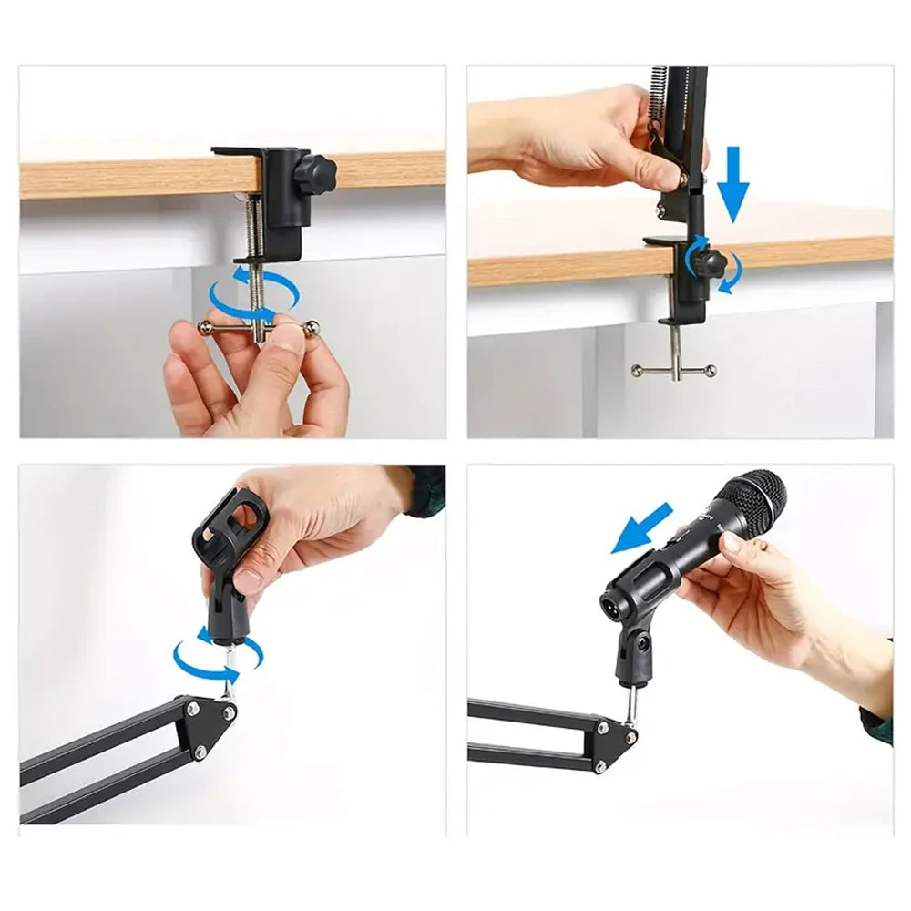 Foldable Metal Extendable Microphone Stand Bracket Adjustable Suspension Boom Scissor Arm Mic Cantilever Holder With with Alloy Quake