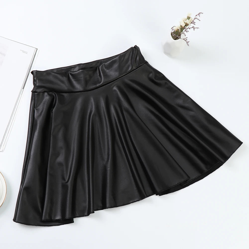 Nightclub Skater Multipurpose Elastic Mini High Waist Faux Leather Skirts Short Skirt Quake