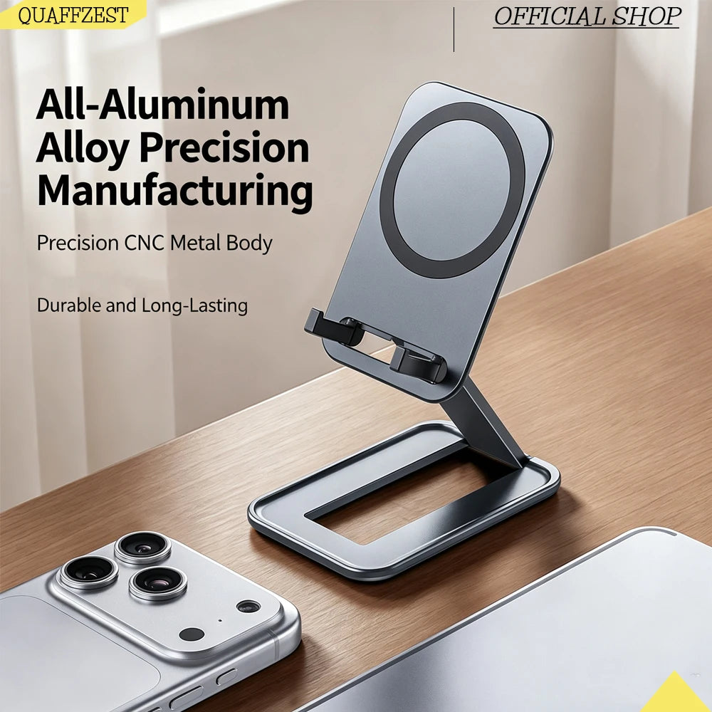 Foldable Phone Stand All Aluminum Alloy Adjustable Magnetic Cell Phone Holder Portable Desktop Phone Mount for phone Quake Default Title