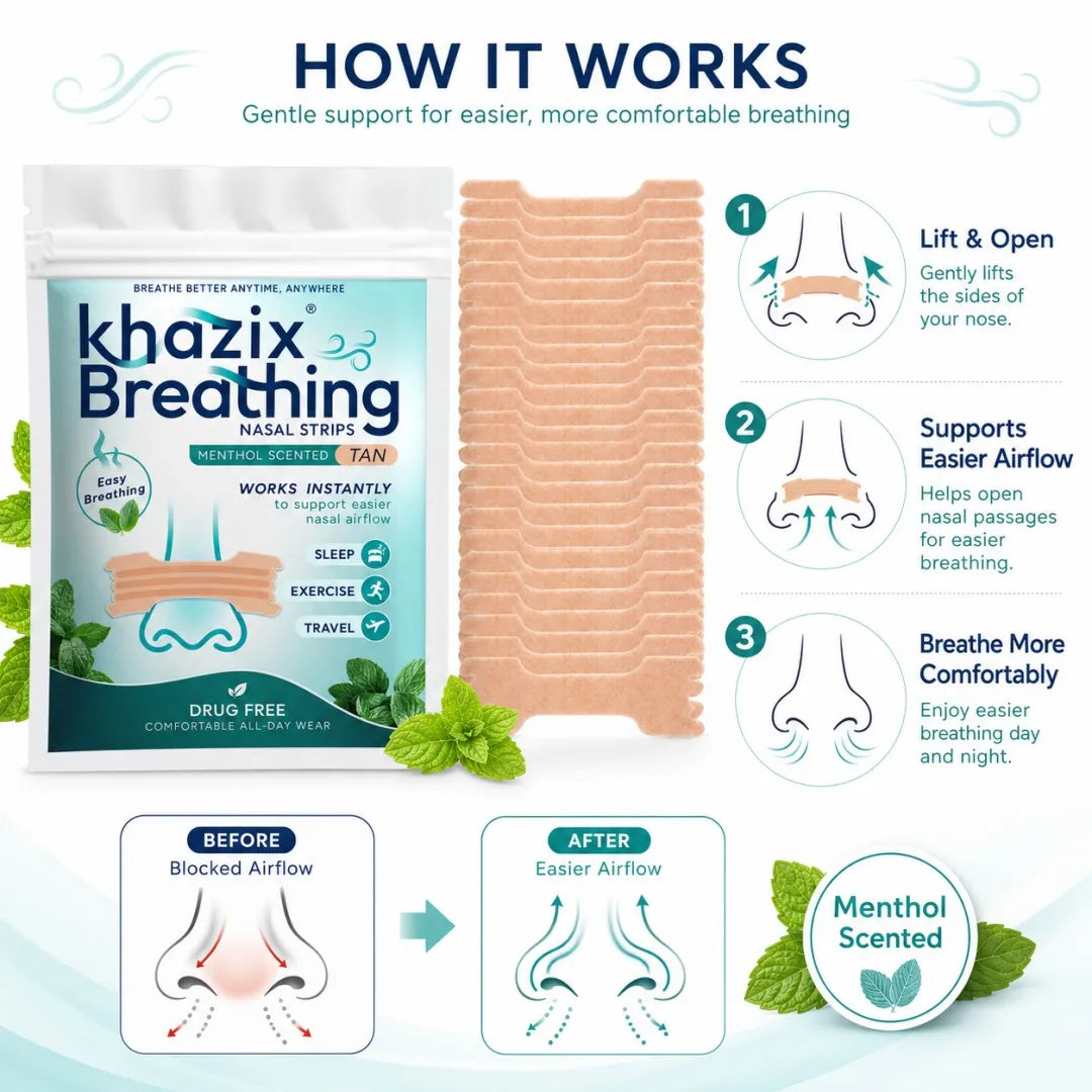 30PCS Menthol Nasal Strips for Easier Breathing, Comfortable Nose Strips for Sleep Exercise Travel Daily Use Quake
