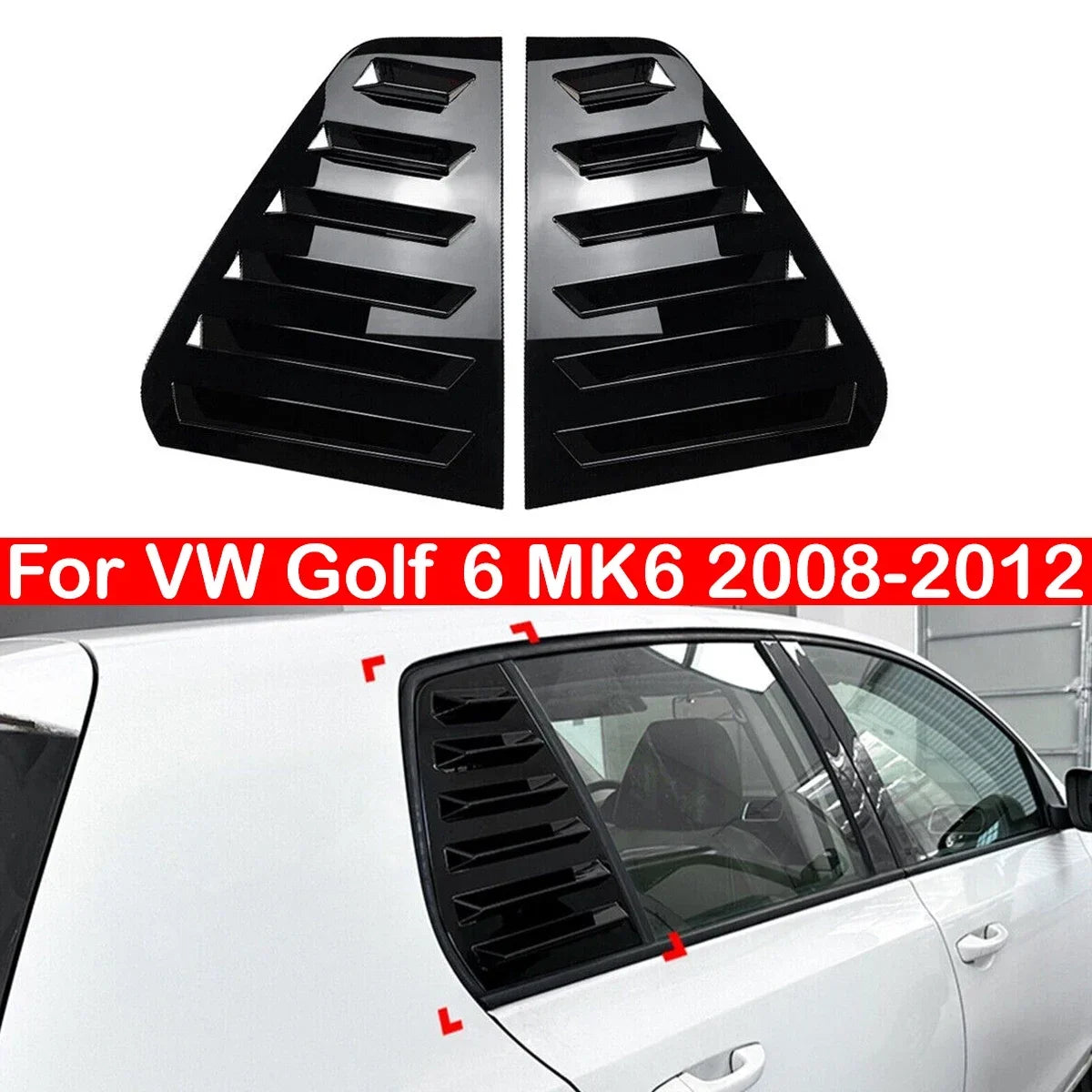 For VW Golf 6 MK6 2008-2012 Car Rear Louver Window Side Shutter Cover Trim Sticker Vent Scoop ABS Carbon Fiber Black Accessories Quake
