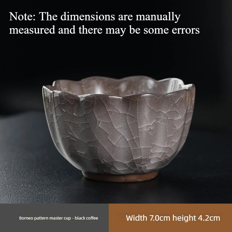 Multi-color Ice Crack Master Tea Cup Floral Rim Kung Fu Teacup Handmade Ceramic Tasting Cup for Tea Room and Entertainment Quake B <200ml
