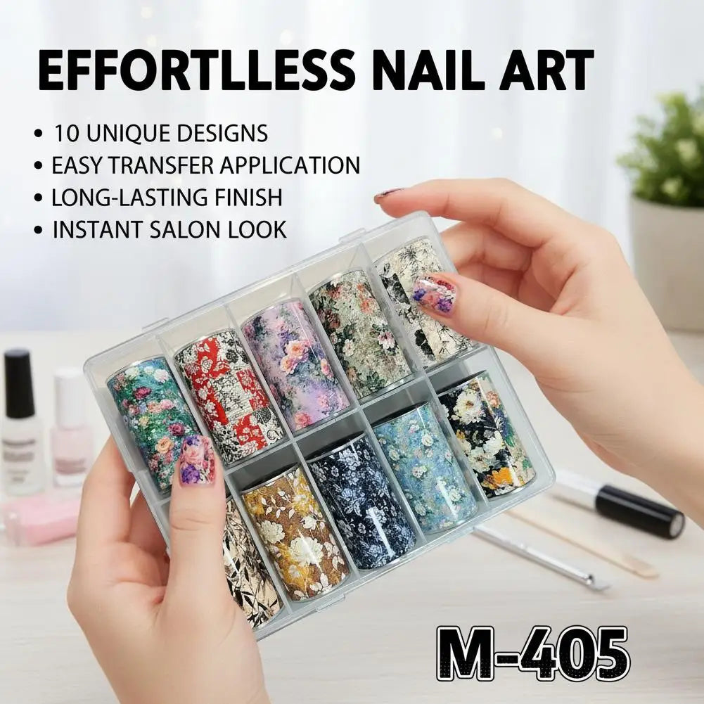 10 Rolls Flower Nail Foil Nails Art Design Stickers Decals Holographic Foils Paper Starry Sky Star Transfer Foil Nail Decoration Quake