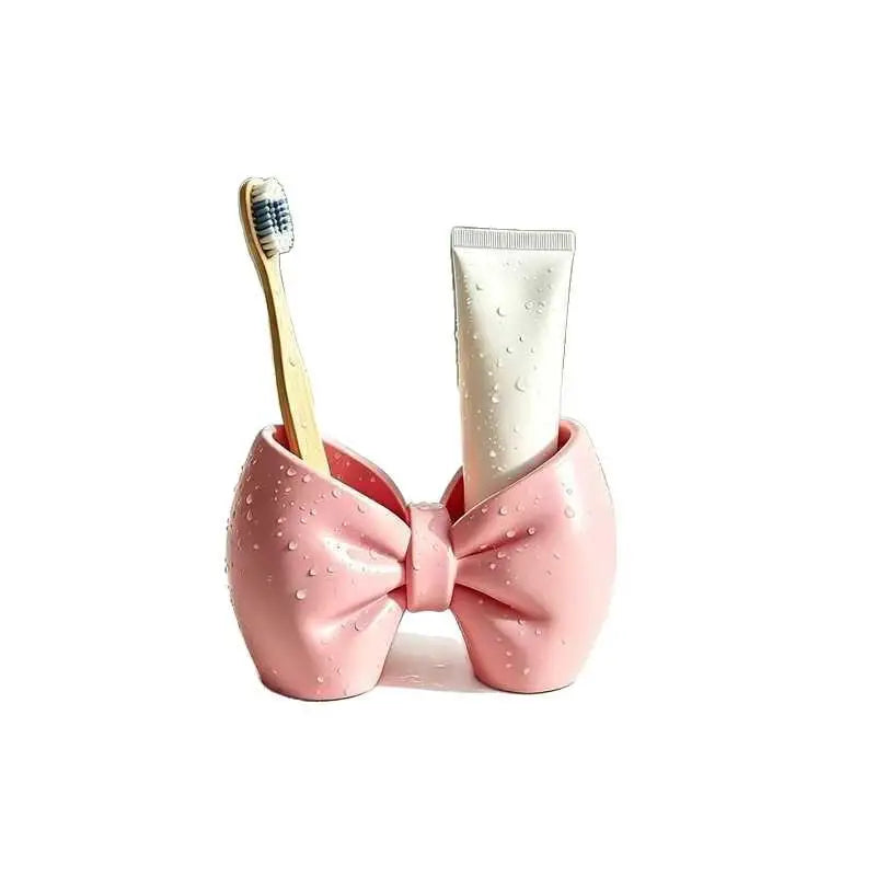 Cute Bow Shaped Makeup Brush Organizer With Large Capacity: Perfect For Vanity Desk Office Stationery Quake