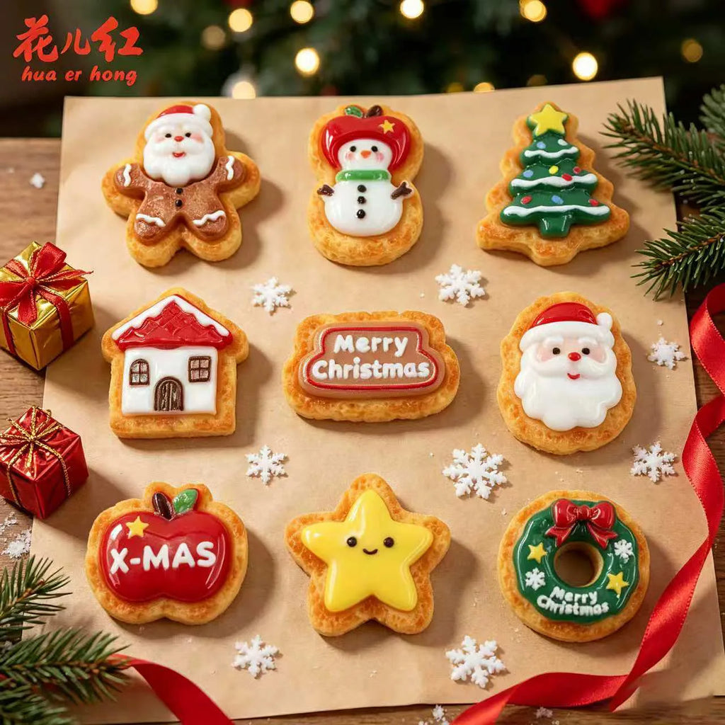 20pcs Cute New Christmas Biscuit Series Flatback Resin Cabochon DIY Jewelry Making Accessories For Decor Miniature Food Play Quake