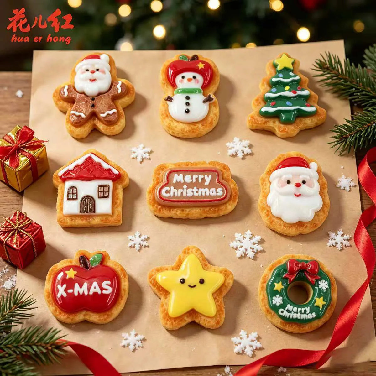 20pcs Cute New Christmas Biscuit Series Flatback Resin Cabochon DIY Jewelry Making Accessories For Decor Miniature Food Play Quake