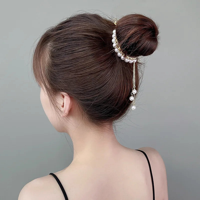 Rhinestone Pearl Ponytail Hairpin Women Girls Elegant Hair Grab Clip Girls Updo Barrettes Headwear Girls Kids Hair Accessories Quake