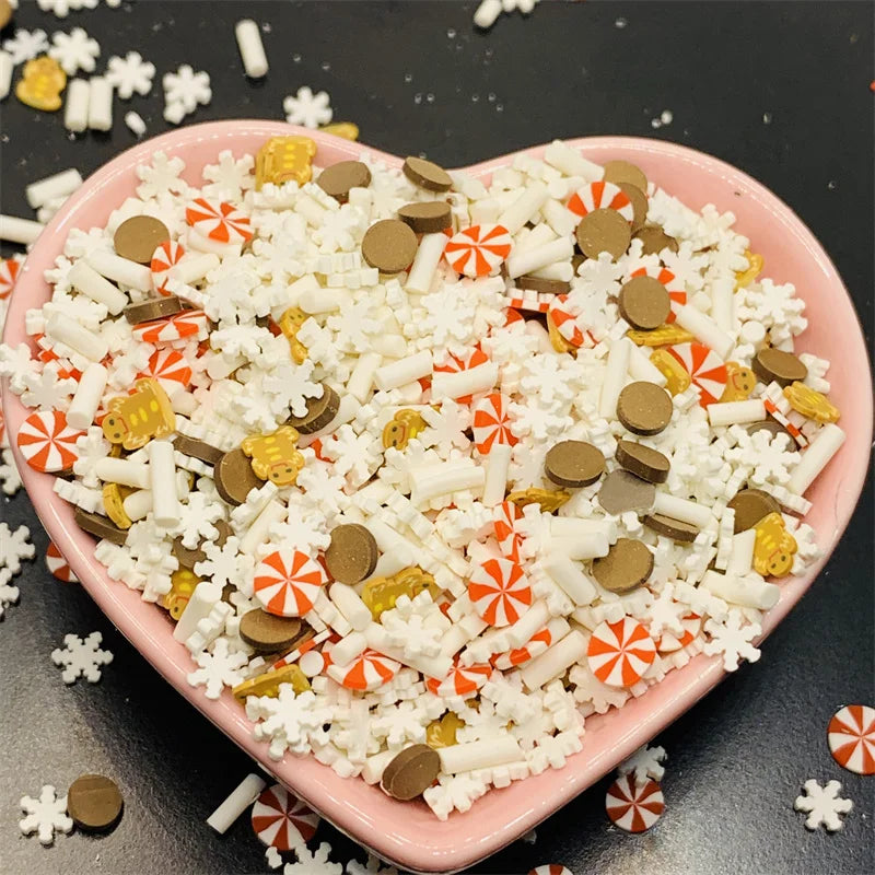 100g/Lot Pink Christmas Themed Snowman Clay Gingerbread Man Slices Mixture Rhinestone Candy Sprinkles for Decoration DIY Crafts Quake