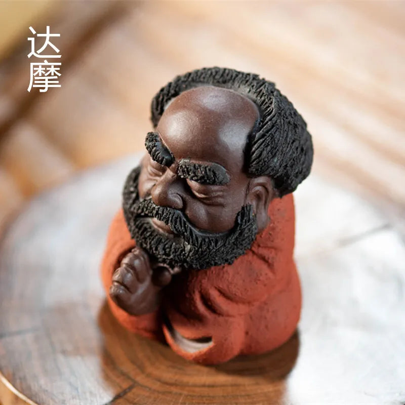 Zisha Tea Pet Bodhidharma Sculpture Zen Small Ornament Figure Tea Play Tea Ceremony Accessories Craft Cultivated Чаепитие Quake