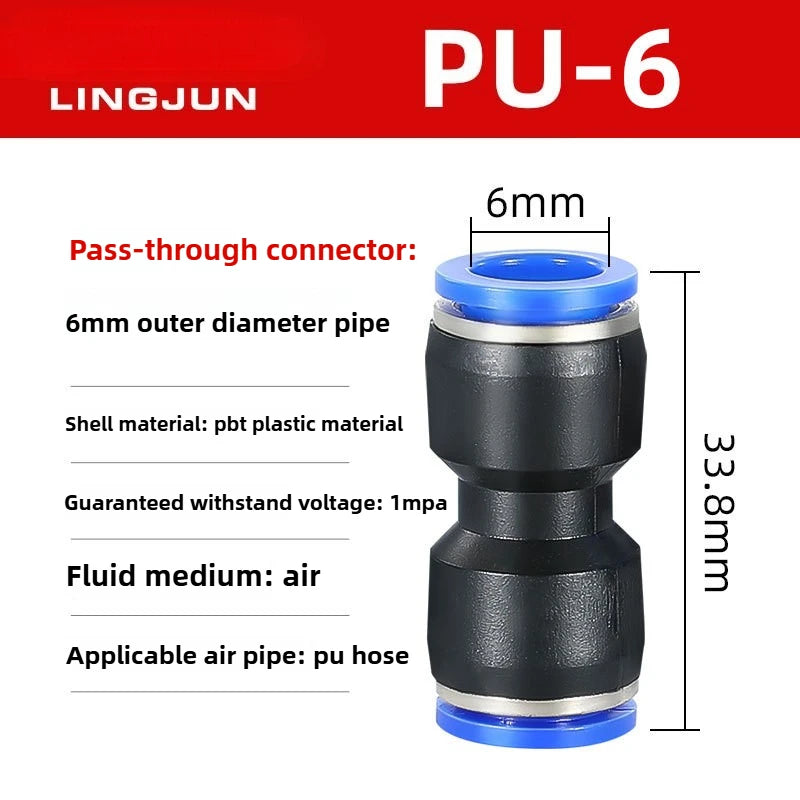 PU 5/10/20 PCS Quick Connect Air Hose Fitting - Universal Plastic Air Plug Connector for PU4/6/8/10/12mm Pipe Quake PU-6 20pcs