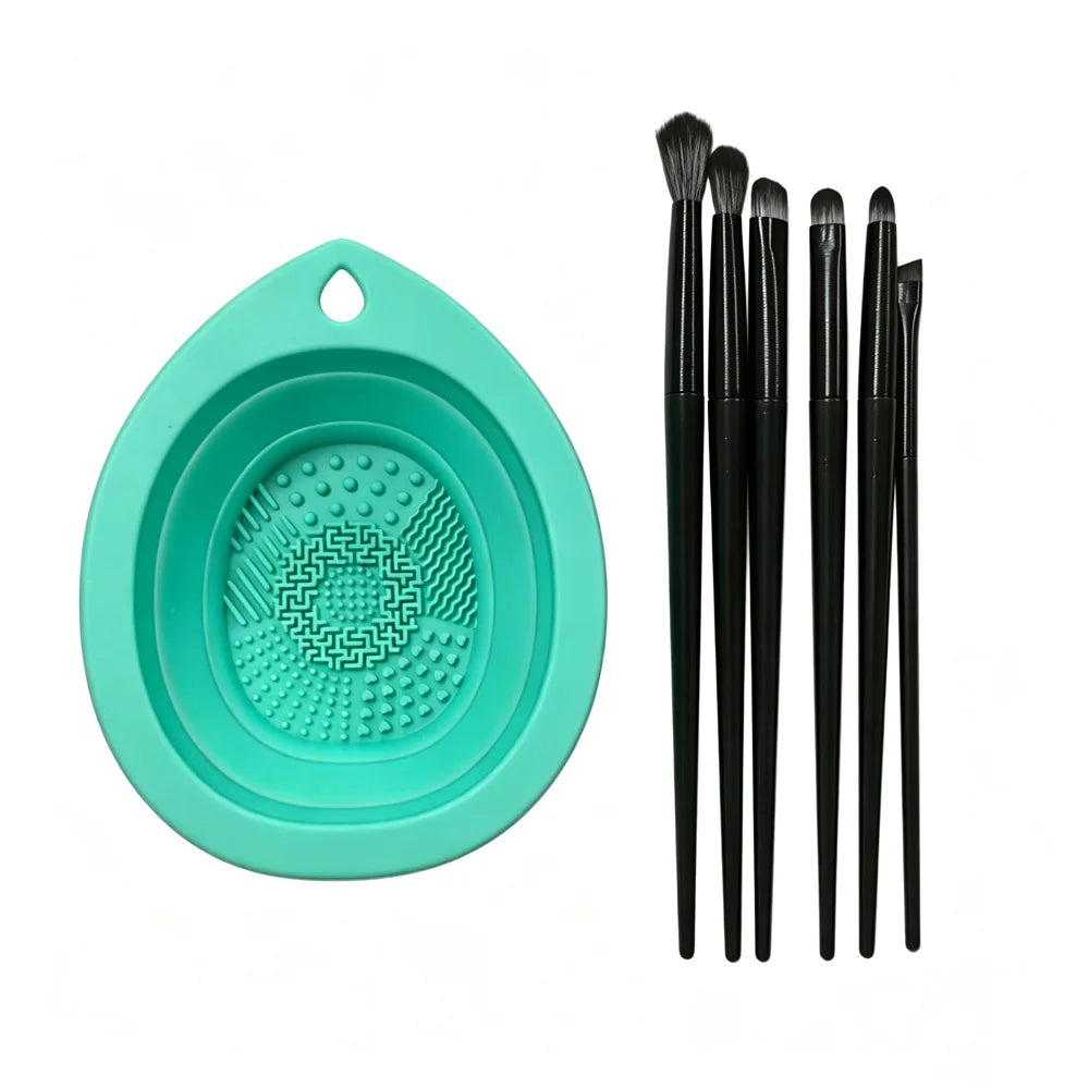 vvocci Eye Makeup Blending Brush Soft Hair Portable Full Set Powder Puff Beauty Cleaning Tools Makeup Brushes Quake M500 Green set