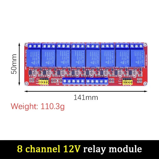 5V 12V 24V Relay Module Board 1 2 6 4 8 Channel Shield with Optocoupler Support High and Low Level Trigger for Arduino Quake 12V 8 Channel