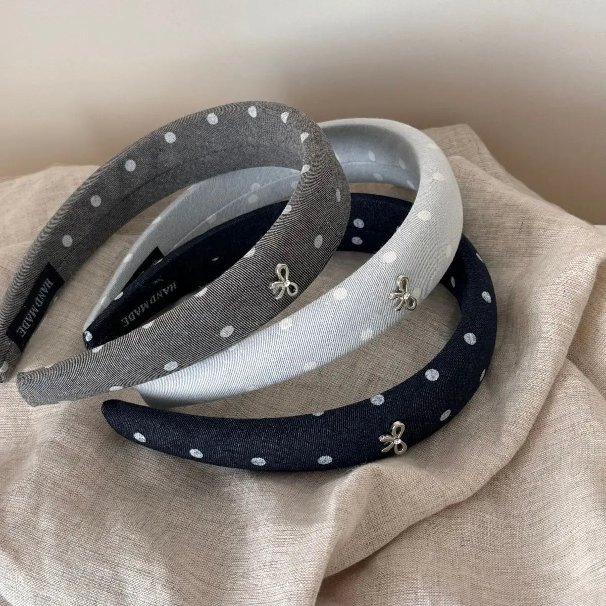 Silver Bow Lazy Polka Dot Wide Edge Sponge Headband Simple High Skull Top Headband Korean Temperament Outdoor Pressure Hair Clip Quake