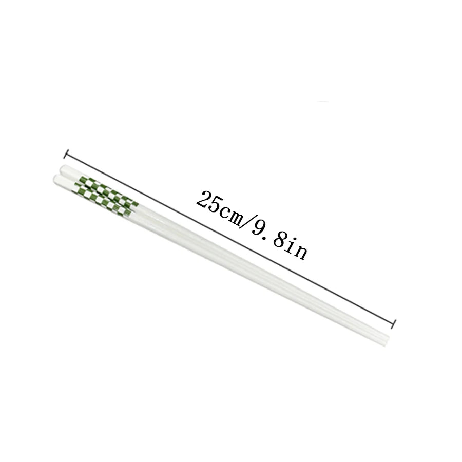 5/10 Pairs Ceramic Chopsticks, Green Pattern, Non-Slip, High Temperature Resistant, Hygienic&Easy to Clean,for Home & Restaurant Quake