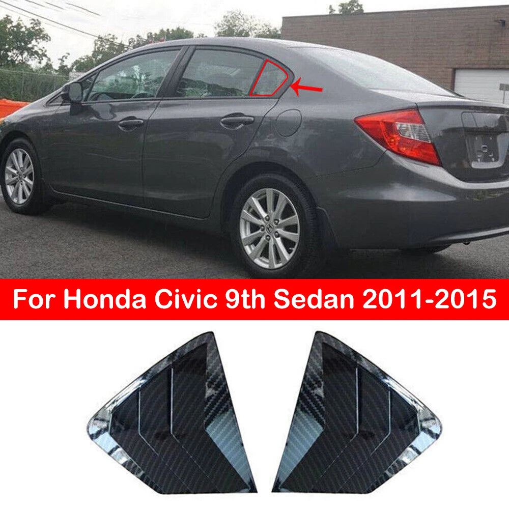 For Honda Civic 9th Sedan 2011-2015 Car Rear Louver Window Side Shutter Cover Trim Sticker Vent Scoop ABS Carbon Fiber Style Quake