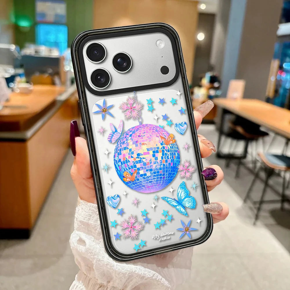 Dancing Lights Multicolor Impact Black Border Magnetic Phone Case Cover for IPhone 13 14 15 16 17 18 Pro Max Case Quake