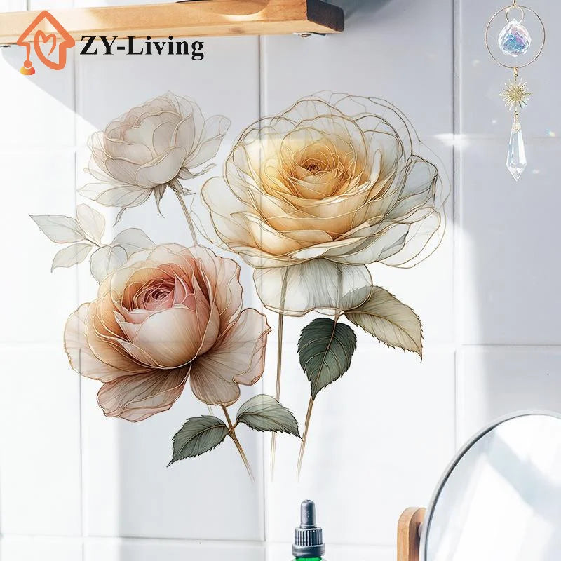 1Sheet PVC Watercolor Flower Stickers Toilet Sticker Bright Wall For Home Vinyl Car Decal Toilet Decoration Quake