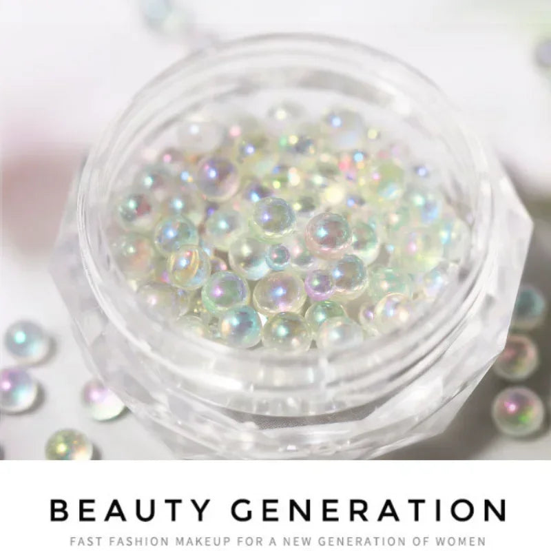 1 Box Pearl Decorations Nail Charms White Purple Round Nail Parts Gold Steel Beads Balls Jewelry Nails Art Accessories Quake