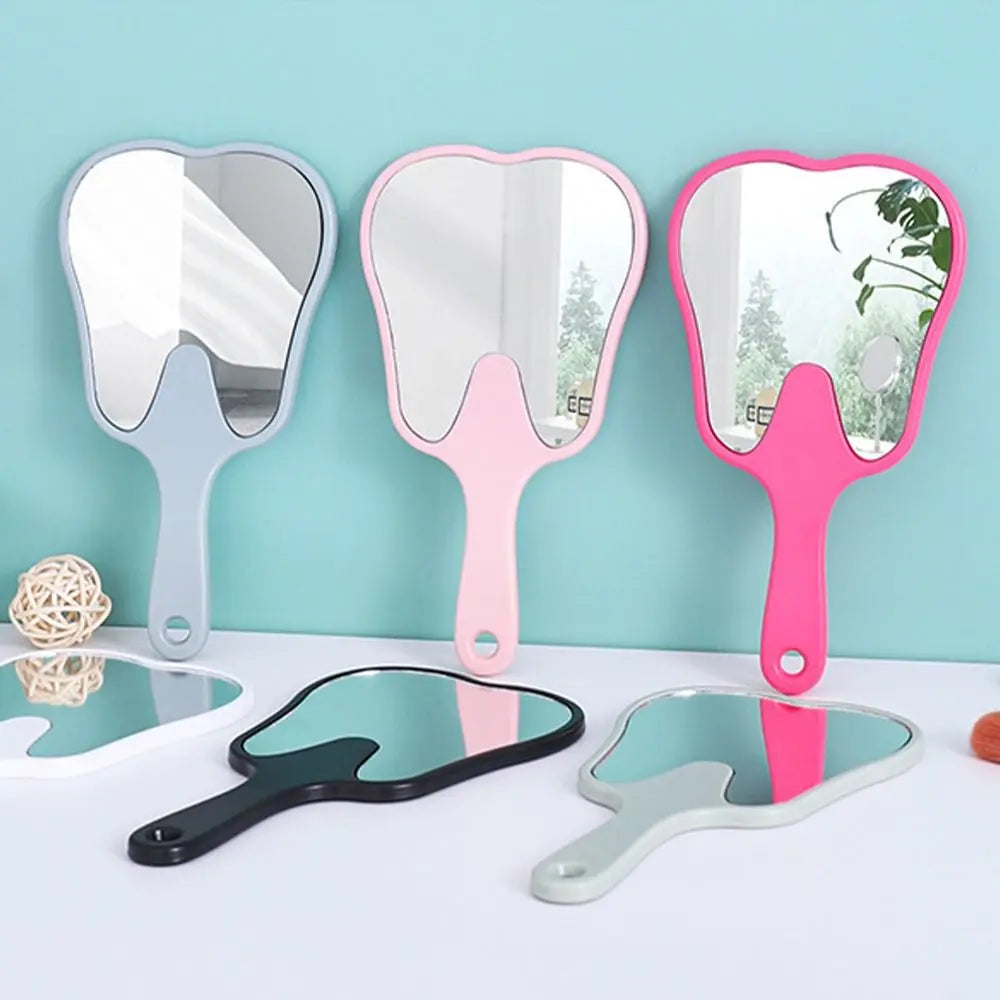 Practical Tooth Shaped Handheld Mirror PVC High Definition Makeup Mirror Dental Mirrors Gift Quake