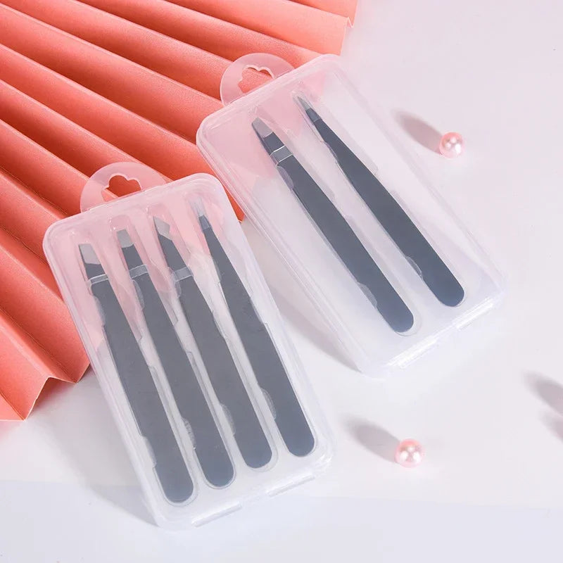 Eyebrow Tweezer Hair Beauty Fine Hairs Pink 2/4Pcs High-QualityPuller Stainless Steel Slanted Brow Clips Removal Makeup Tools Quake