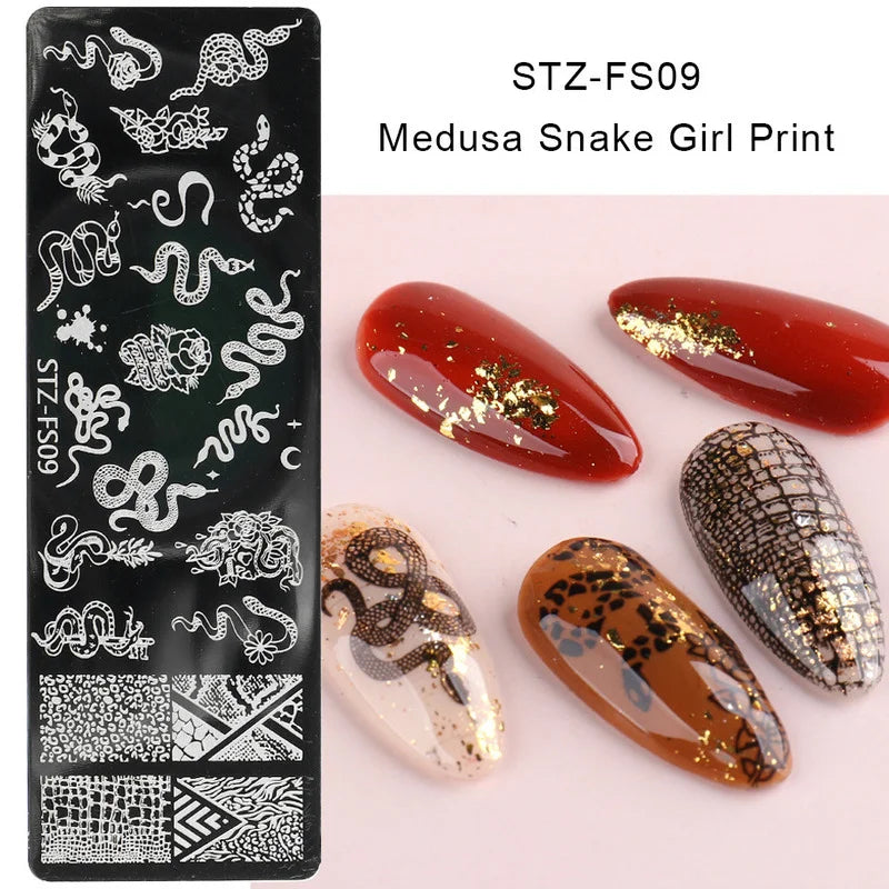 New Nail Stamping Plates Nail Art Transfer Templates Spring Flower Snake Pattern Image Geometric Rhombus Printing Templates Quake