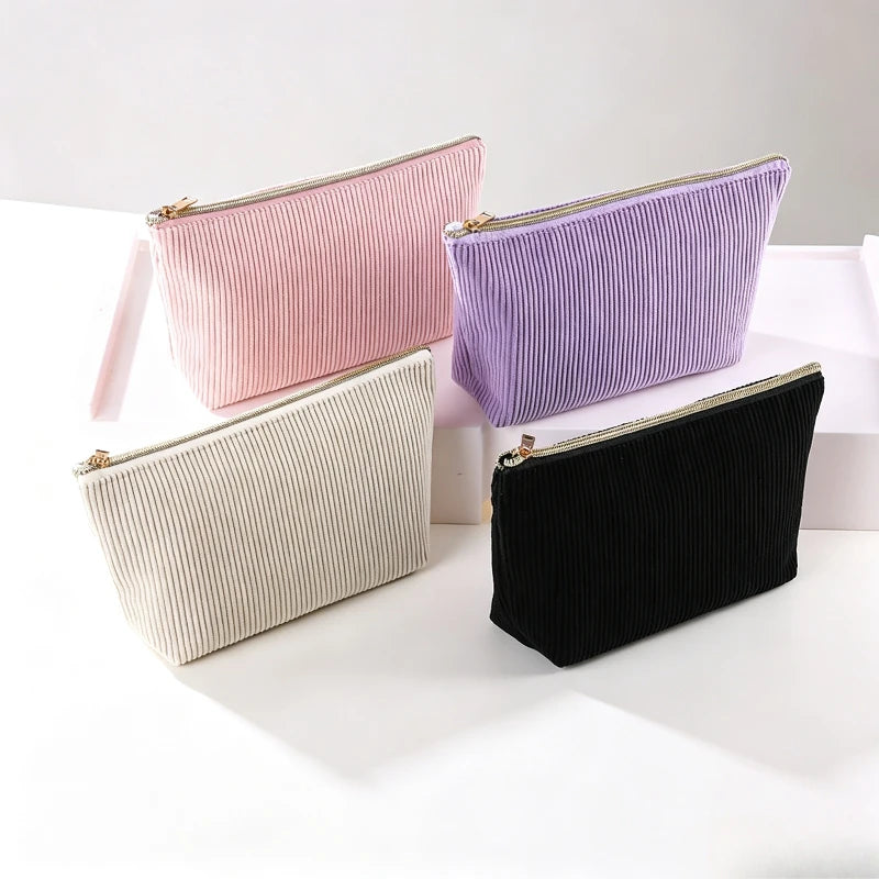 Multi-color Corduroy Simple Zipper Cosmetic Bag Portable Travel Wash Pouch Student Makeup Brush Skincare Hand Organizer Quake
