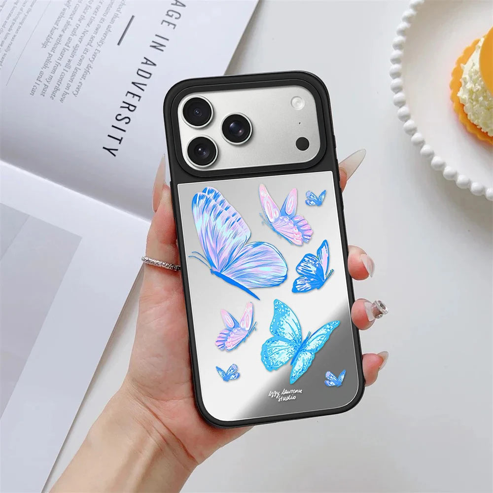 Dragonfly Star Pattern Mirror Surface Magnetic Phone Case Cover for IPhone 13 14 15 16 17 18 Pro Max Case Quake
