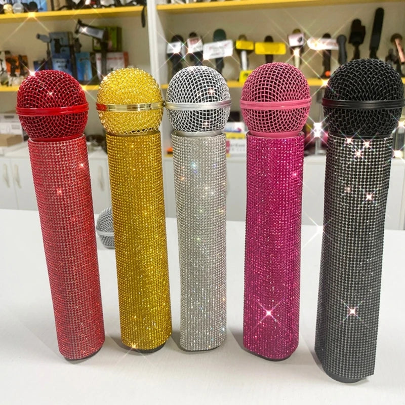 Rhinestones Microphone Handle Sleeve for Wireless Microphone Handle, Sparkly Grip Cover with Soft Inner Liner for Karaoke K1KF Quake