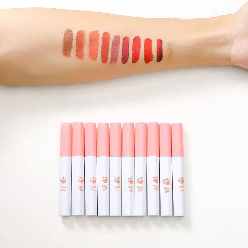 Matte Non-Stick Cup Lip Gloss 10 Sticks Cigarette Tube Lip Glaze Set Liquid Lipstick Velvet European and American Makeup Quake