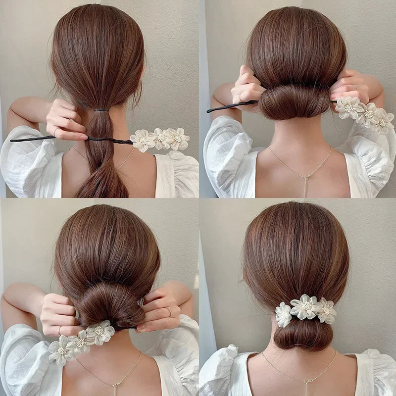 Chiffon Flower Hair Clip Magic Bun Curler Hair Styling Twist Maker Tool Dount Twist Hair Accessories Women Girl Hair Braide Tool Quake