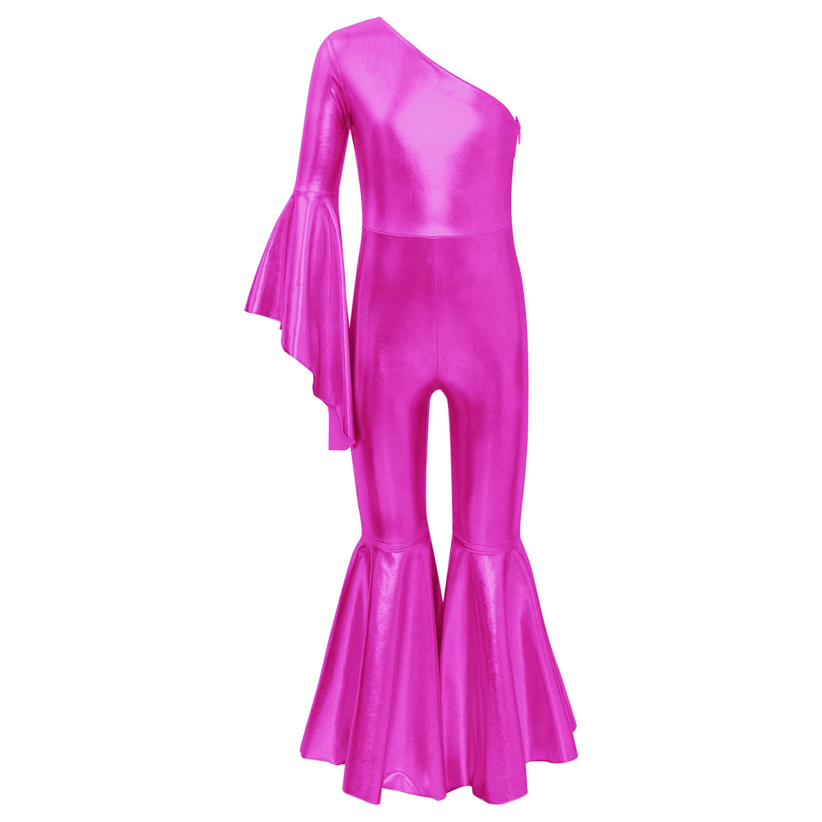 Shiny Halloween Hippie Costume Bell Bottom Jumpsuit for Girls Movie Character Sequins Disco Outfit 70s 80s Prom Party Costume Quake Hot Pink A 8