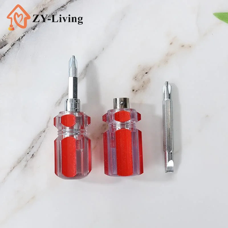 2Pcs Screwdriver Transparent Head Mini Small Portable Radish Head Handle With Flat Head Slotted Cross Repair Hand Tool Quake