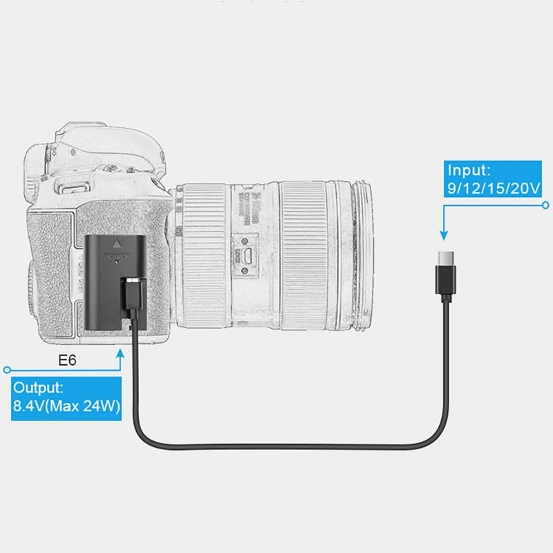 Portable Spring Type C to LPE6 Dummy Battery Power Cable for R 90D 80D 70D 60Da Mark 6D Mark 7D Mark K1KF Quake