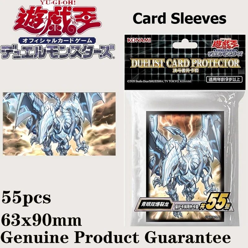 Official Yu-Gi-Oh! Card Sleeves 55PCS Set 63x90mm Blue-Eyes Twin Dragon Design Protective Sleeves Anime TCG Collection Kids Gift Quake
