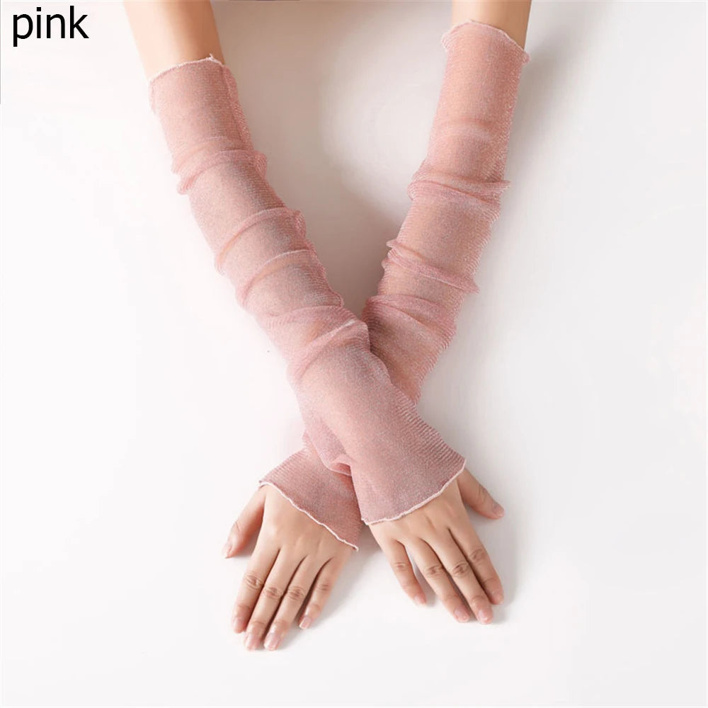 Spring Summer Fashion Sleeves Mesh Lace Thin Long-Sleeved Bike Breathable Cycling Gloves Driving Arm Warmers Sleeves Quake pink
