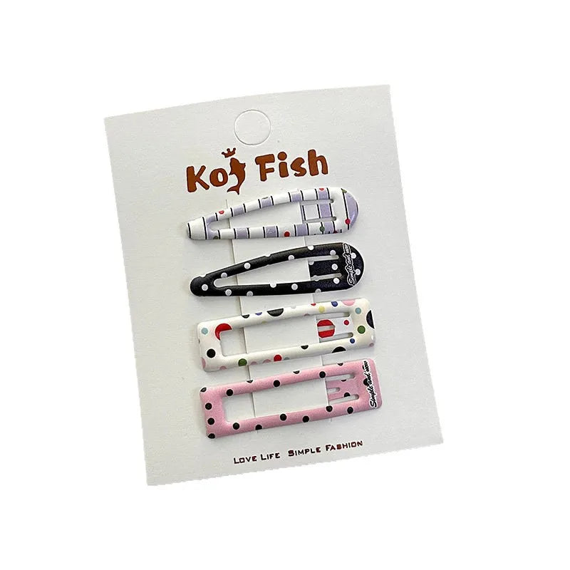 4pcs Colorful Polka Dot Geometric BB Clips Broken Hair Bangs Forehead Side Clips Edge Hairpins Spring and Summer Fresh Headwear Quake