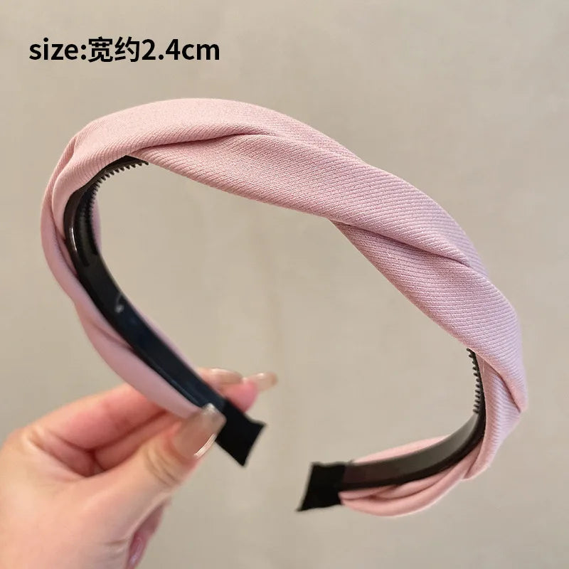 Solid Fabric Wrap Headband for Women Girls Sweet Elegant Headband Simple Hair Hoop Head Band Hair Ornament Fashion Accessories Quake pink