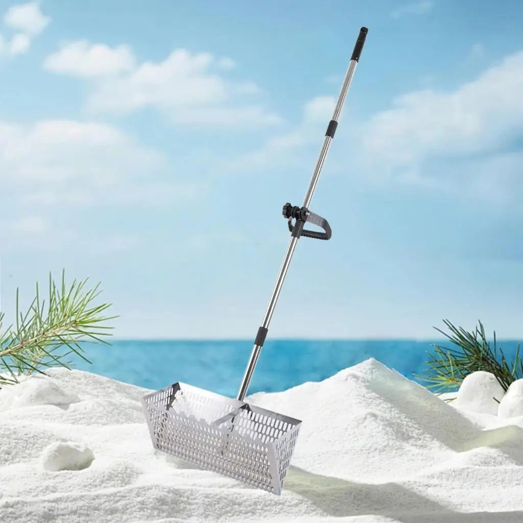 Detachable Sand Sifter Beach Rake Carbon Steel Lawn Sand Rake Sharp Tooth Sieve for Camping and Gardening Tasks Quake Silver
